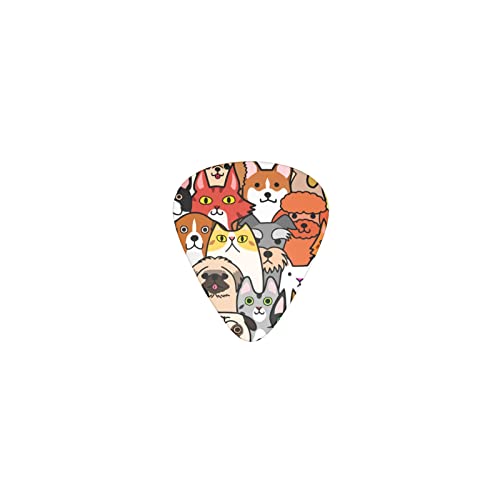 ネコと犬の顔 落書き デザインギターピック guitar pick ティアドロップ型 エレキギター/アコースティックギター/クラシックギター/ベース等の練習に最適な12枚セット