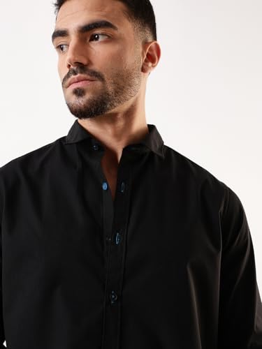 Image of Dennis Lingo Men Solid Spread Collar Full Sleeves Regular Fit Cotton Casual Shirt
