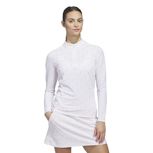 adidas Women's ULTIMATE365 Printed Quarter-Zip Mock, White/Blush Pink, X-Large