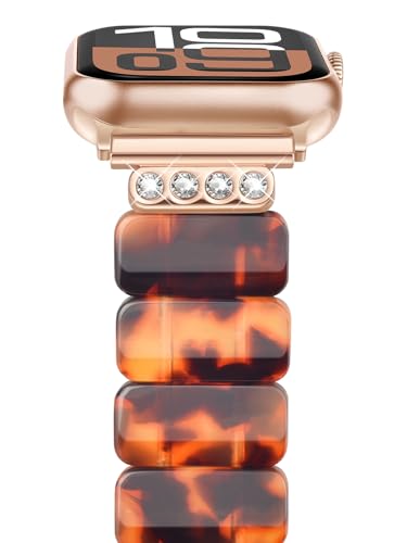 Image of V.R.HOPE Stretchy Resin Apple Watch Band for Series Ultra /10 /9 /8 /7 /SE 38mm 40mm 41mm 42mm Fashion Cute, Lightweight & Flexible, Rectangle Design with iWatch Series 6 /5 /4 /3 /2 /1(Fluorescent White-S)