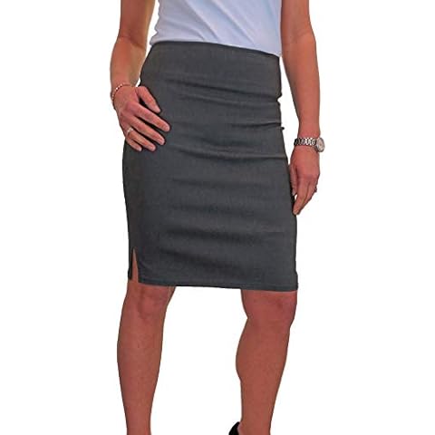 icecoolfashion Women's Pencil Skirt Stretch Bodycon Girls School Uniform Ladies Work Office Slit Knee Length Slim Fit Skirt Grey (10) Cover