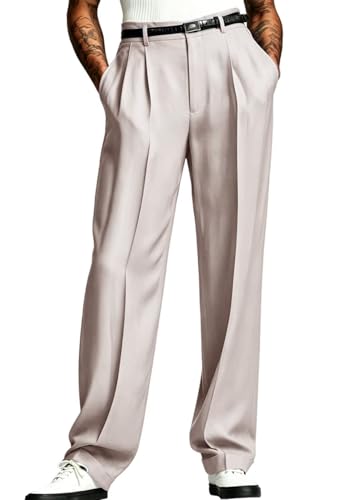 Men's Pleated Trousers Solid Classic Relaxed Fit Suit Pants for Work Wear