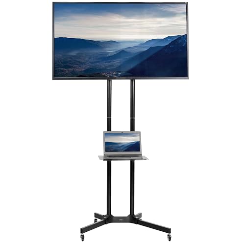 VIVO Tall TV Cart for 32 to 83 inch Screens up to 110 lbs, LCD LED OLED 4K Smart Flat and Curved Panels, Rolling Stand with Laptop DVD Shelf, Locking Wheels, Max VESA 600x400, Black, STAND-TV13E