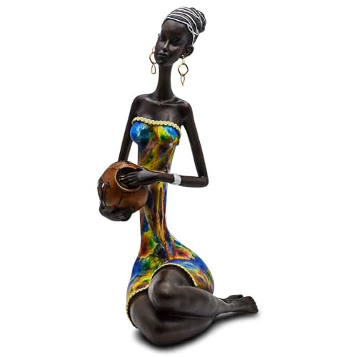 Estatua Africana Figurin Colorida Vestido Sentada Lady 16 in miniatura 1