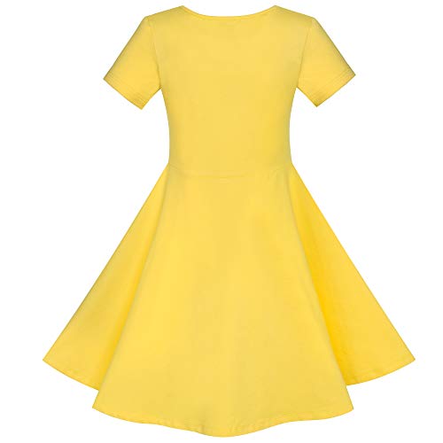 Sunny Fashion Girls Dress Cotton Yellow Unicorn Sequin Short Sleeve Casual Size 7 #TOP1