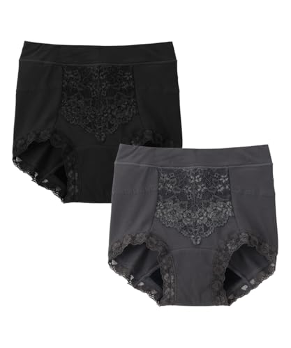 綿混ストレッチ お腹おさえ・骨盤底筋を意識する深ばき丈サポートショーツ2枚組(吸水ケア)VSI0124E0007