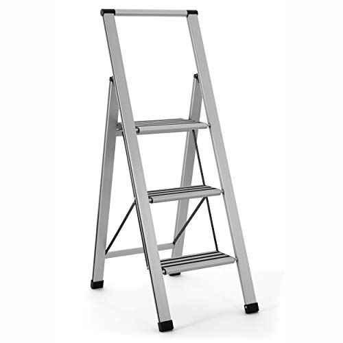 Sorfey Aluminum Folding 3 Step Ladder, Anti Slip, Sturdy, Lightweight and Slim Design