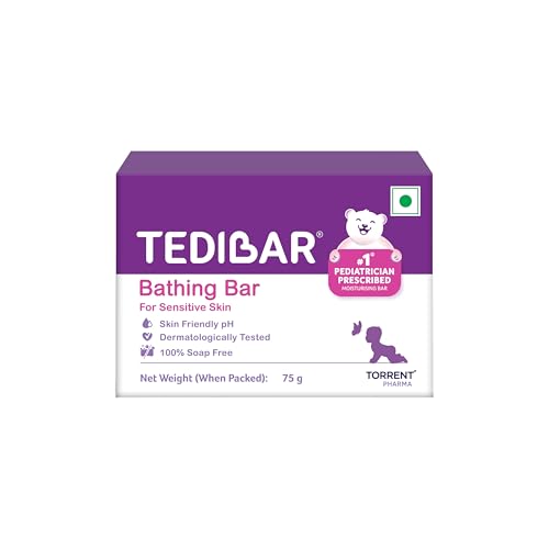Tedibar Moisturising Baby Bathing Bar 75g (Pack of 1) 100% Soap Free No. 1* Pediatrician Prescribed Moisturising Bar - By Torrent Pharma