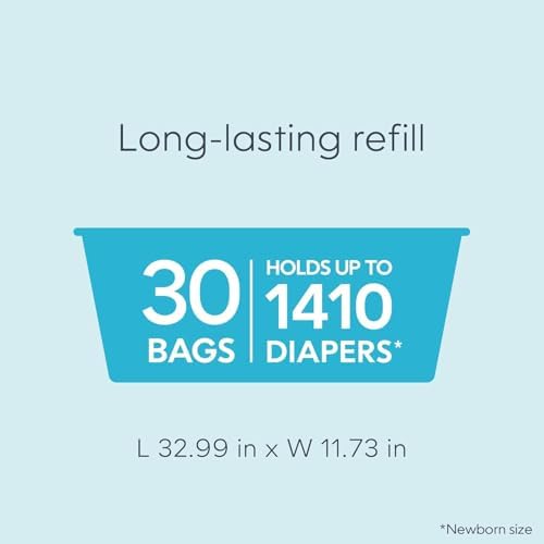 Diaper Genie Easy Roll Refill with 30 Bags - Refill for Diaper Genie Signature, Platinum, Essence Pails - Holds up to 1,410 Newborn Diapers, Blue, 1-Pack - 2