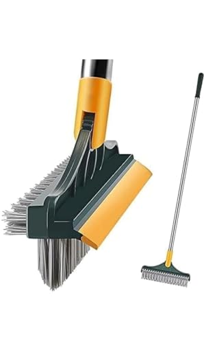 Bathroom Cleaning Brush with Wiper and Long Handle 120° Rotating, Floor Scrub Brush for Tiles for Home Kitchen (3 in 1) Multicolour