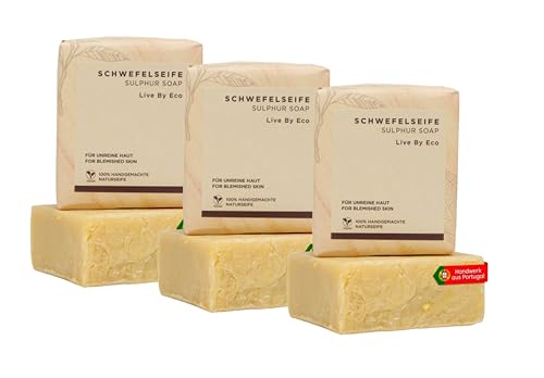 Live By Eco - Jabón de azufre, para pieles con impurezas, ayuda con inflamaciones de la piel, jabón vegano, jabón para el acné, jabón hecho a mano, jabón natural (1 unidad (3 unidades)