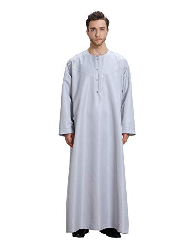 HANYIMIDOO Men's Long Sleeves Round Neck Arab Muslim Thobe Thawb