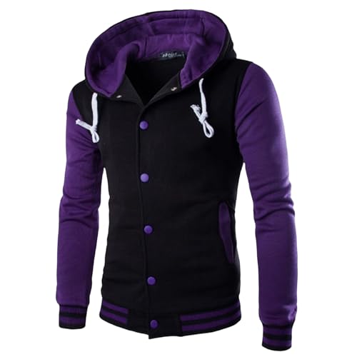 Men's Fashion Varsity Jacket Hoodie Causal Slim Fit Cotton Letterman Baseball Bomber Jackets with Hood for Men