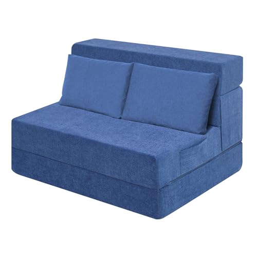 Catálogo de Sofa Cama Azul los más solicitados. 48 Ressainic - Sofá Cama Plegable Individual con Almohada, Convertible en Silla y Cama, Colchón de Espuma, Azul