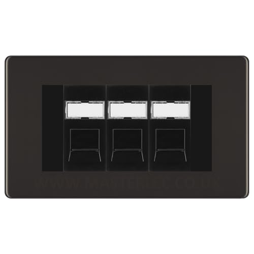 Black Nickel Screwless Triple 3 Gang RJ45 Data Socket Black Inserts FBNRJ453