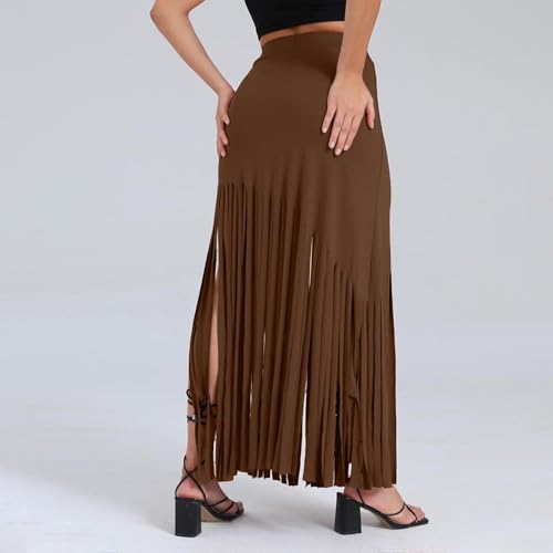 Womens Faux Suede Fringe Trim Midi Skirt Casual High Waist Bodycon Pencil Skirt Western Country Concert Outfits4