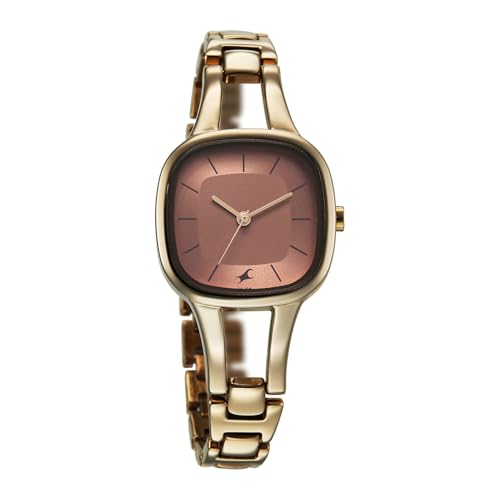 Image of Fastrack Chrome K Quartz Analog with Peach Dial Titanium Brass Solid Strap Watch for Women - 6147QM02