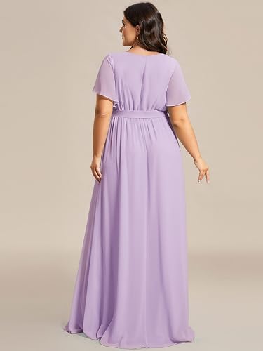 Image of Ever-Pretty Plus Women's Chiffon Bridesmaid Dress A-Line Empire Waist Floor Length Plus Size Formal Wedding Guest Dresses