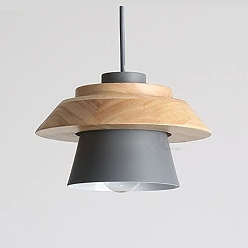 Metal Pendant Light Industrial Modern Style Hanging Ceiling Hanging Lamp Wooden Decorative Lighting for Restaurant Cafe Bar Dining Room E27 Base Holder (Grey Color)