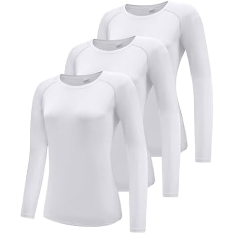 Women's 3 Pack Long Sleeve Workout Running Shirts, UPF 50+ Sun Protection Shirts, Athletic Exercise Gym Yoga T-Shirts Tops White 3P08-M Cover