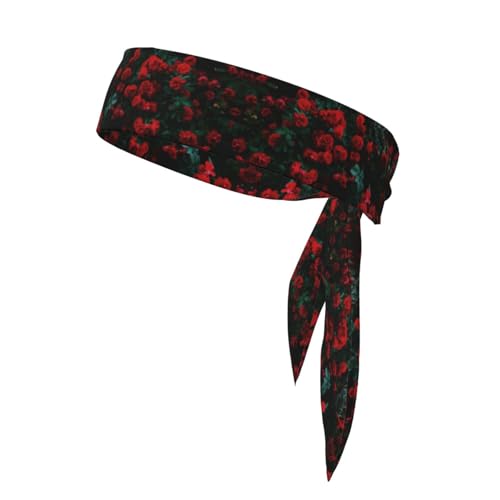 Diadema deportiva multifuncional con estampado de rosas rojas y negras para hombres y mujeres, transpirable