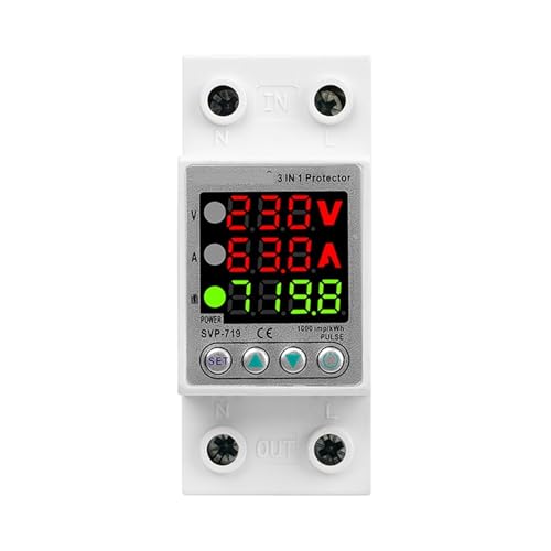 220V Adjust Voltage Relay Over Under Voltage Protector Over Current Limit Wattm 63Aeter KWH Energy Meter Power Comsumption(40A)