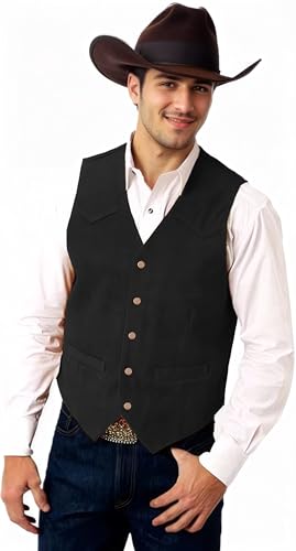 Men's Suede Leather Vest Casual Cowboy Western Vests Mens Waistcoat