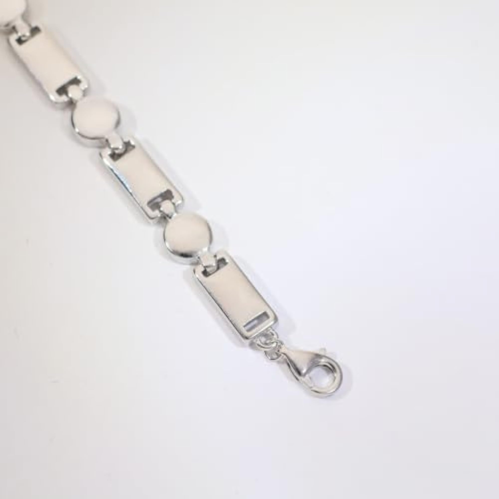 Men's 925 Sterling Silver Bar & Circle Links Bracelet, Free Size
