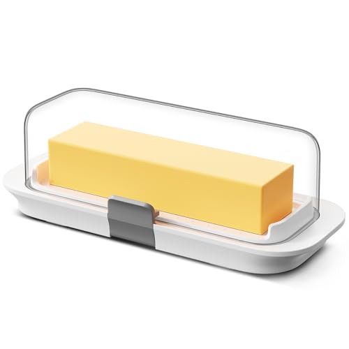 Pisol Airtight Butter Dish With White Base And Clear Lid With Locking Tabs