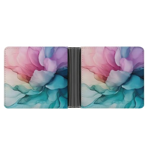 Pink Teal Petals Abstract Floral Soft PU Leather Bifold Wallet, Coin Purse Credit Pass Case, Durable Card-Holder Slim Billfold for Men Woman Money Storage3