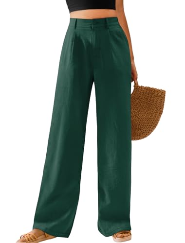 Image of Feiersi Womens Casual Wide Leg Pants High Waisted Button Down Straight Long Trousers Palazzo Pants