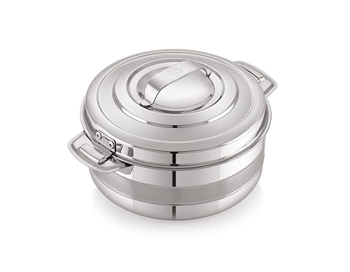 Image of Pigeon Galaxy Stainless Steel Casserole Set of 2 (1000 ml + 1500 ml) | PU Puff Insulated Hot Pot | Keeps Food Hot for Hours | Ideal for Chapati, Rice & Curries