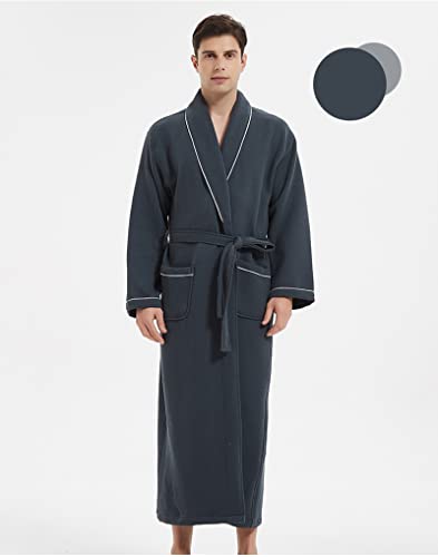 Mens Knit Waffle Robe Full Length Bathrobe Spa Robe Long Sleeves Kimono Adult Hotel Nightgown2