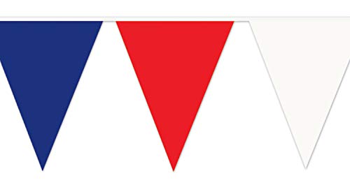 Beistle Plastic Usa Patriotic Pennant Banner For 4Th Of July Decorations Labor Day Party Supplies, 17" X 120', Red/White/Blue #TOP1