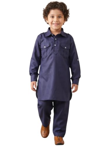 Image of AJ DEZINES Kids Cotton Full Sleeve Solid Black Pathani Suit Set for Boys - Ethnic Wear | Traditional | Festival Wear for boys - Regular Fit