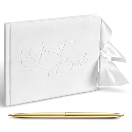Image of Panelee Wedding Guest Book with Pen White Velvet Reception 144 Page Sign in Book Wedding Memory Papers Elegant Guestbook for Bridal Shower Party Guest Visitor