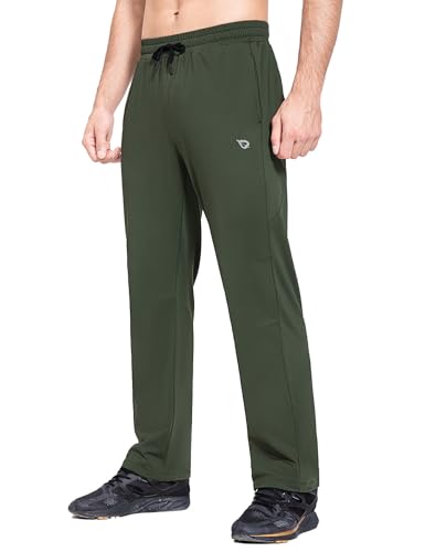 Image of baleaf Men's Fleece Lined Water Resistant Pants Winter Thermal Sweatpants with Zipper Pockets Warm Open Bottom