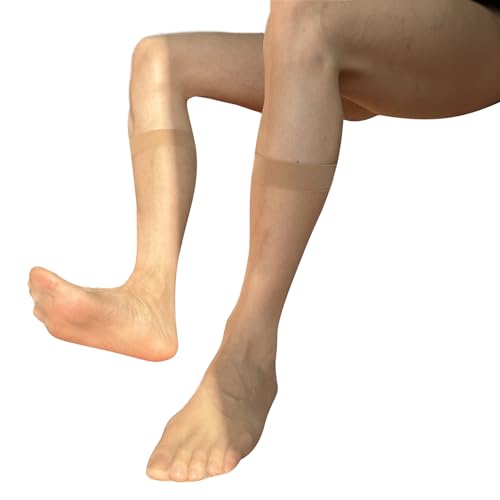 Mens Nylon Sheer Toe Suit Socks Extra Thin Business Dress Socks Stretchy See Through Formal Dress Over Calf Stockings