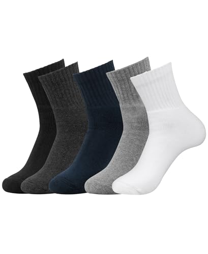 Image of Jockey 7036 Men's Compact Cotton Terry Ankle Length Socks With StayFresh Treatment (Pack of 5) Black, White, Navy, Mid Grey & Charcoal Melange FREE SIZE