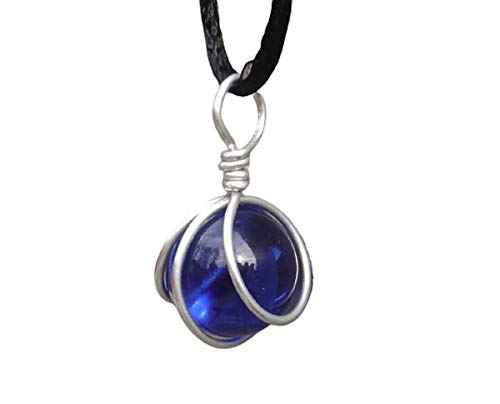 Cobalt Blue Glass Marble Pendant Necklace Handmade in Oregon USA