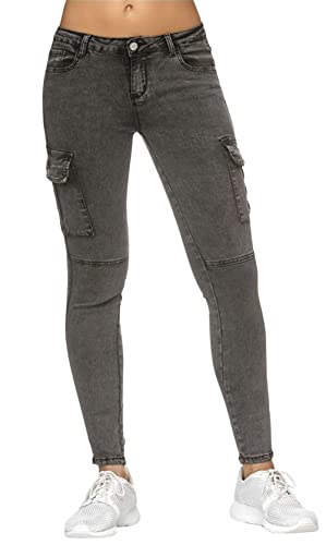 loveimgs Women Skinny Denim Cargo Jogger Pants Jean Pants with Pockets Pencil Pants Long Trousers