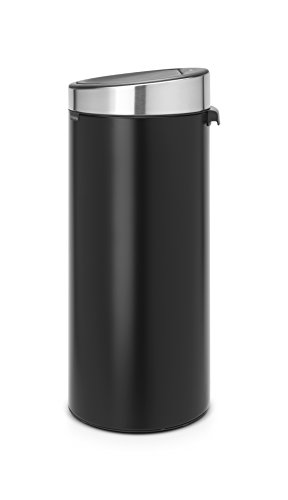 Image of Brabantia Press-Top Kitchen Trash Can | Steel /Black | 8 Gallon / 30L | Home Trash Can with Soft-Touch Stay-Open Lid & Removable Inner Bucket | + Trash Bags