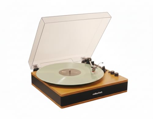 RadioShack Retro Turntable with Bluetooth Input and Output, 3-Speed Vinyl Playback, Built-in Speakers, RCA and AUX Output, Transparent Dust Cover, Model 4001797