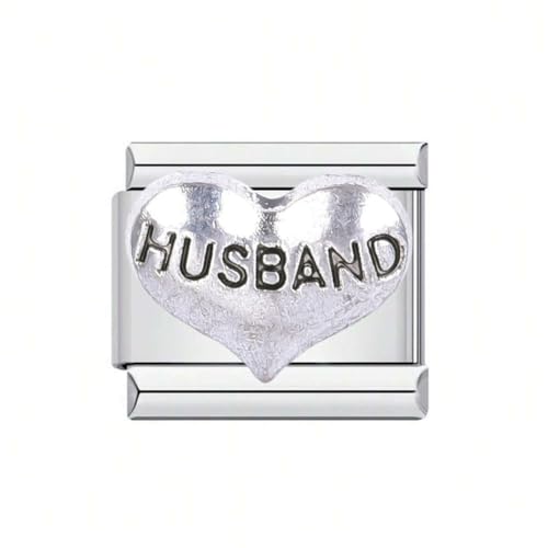 Mon & Sons Husband Wife Gift I Love You Heart Charm Silver Italian Link Stainless Steel Bracelet Charm Compatible With 9mm Bracelet