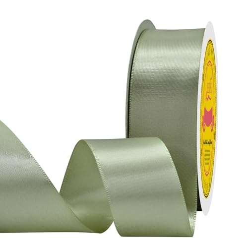 Image of Double Face Dusty Sage Green Satin Ribbon 1-1 /2 inch X 50 Yards Polyester Dusty Sage Green Ribbon for Gift Wrapping Very Suitable for Weddings Party Hair Bow Invitation Decorations and More