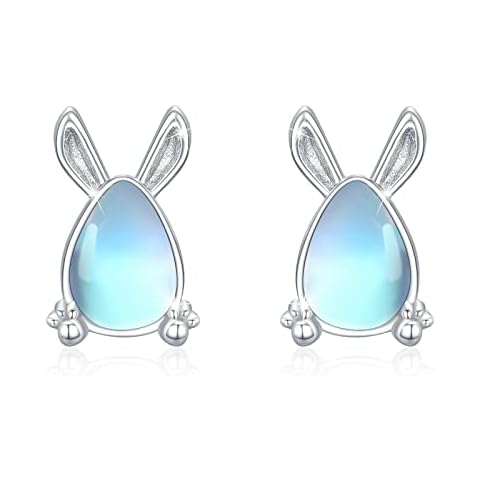 Rabbit Moonstone Earrings Bunny Earrings Hypoallergenic 925 Sterling Silver Small Stud Earrings Cute Rabbit Jewellery Gift for Women Girls Cover