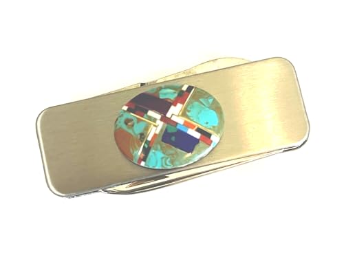 Native American Hand Crafted Money Clip Holder Organizer with Oval Muliti Zuni Inlay Piece