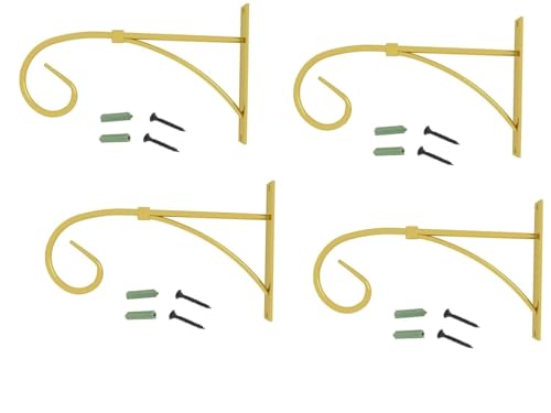 Image of Iron Wall Hooks for Hanging Lanterns, Planters, Bird Feeders & Coats | Heavy Duty Indoor Outdoor Wall Bracket Hook Hanger for Home Decor, Garden & Balcony (Gold, 4)