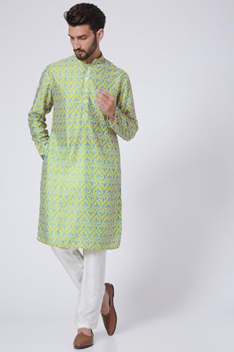 Image of LookMark Men's Cotton Blend Printed Long Kurta Suitable for All Indian Wedding, Occasions, and Festivals