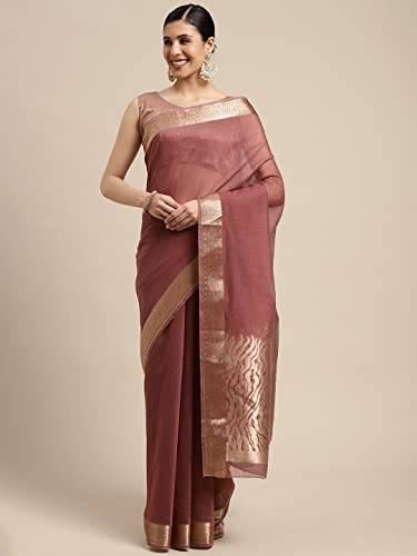 Image of AKHILAM Women's Linen Blend Jacquard Saree With Unstitched Blouse Piece (8SDZ13 Parent)
